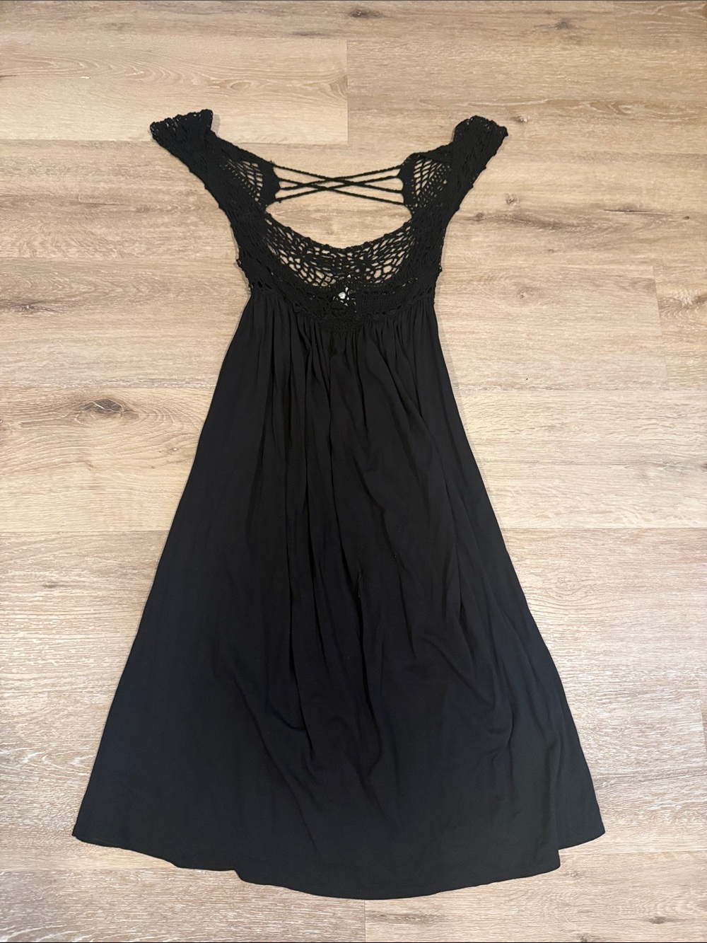 Max Studio Black Crochet-detail Midi Dress